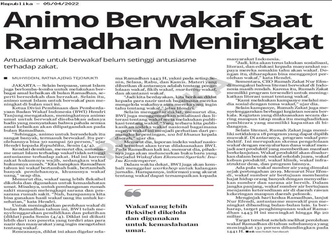 Bulan Ramadhan, Animo Umat untuk Berwakaf Meningkat