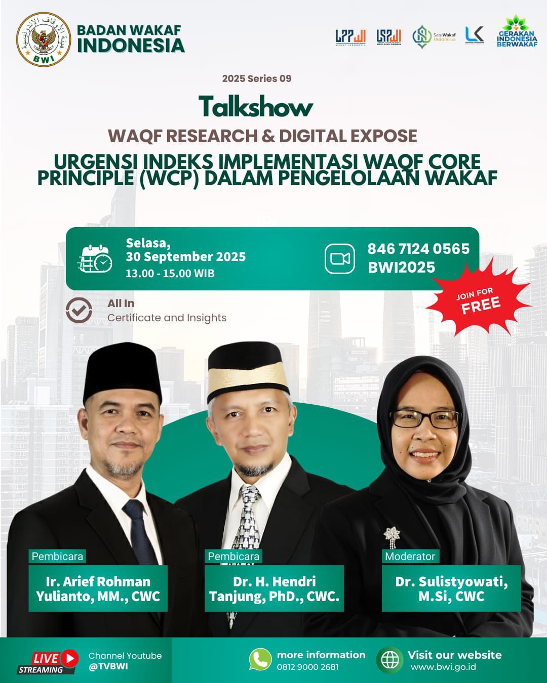 Dr. Hendri Tanjung Tekankan Urgensi Indeks Implementasi Waqf Core Principle dalam Talkshow BWI